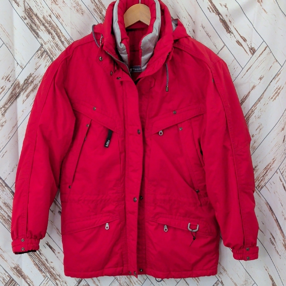 Killy Hooded Ski Jacket‎ Coat Red Recco Rescue System Vintage